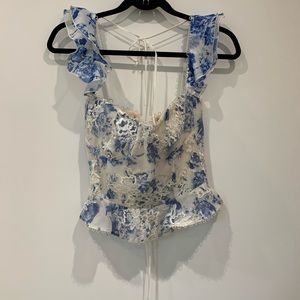 V Chapman Blue Floral and Lace Top